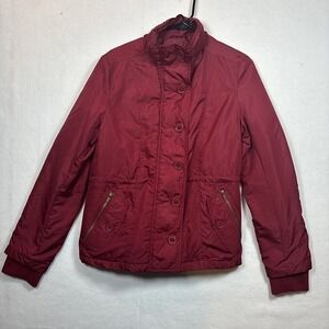 dELiA*s Puffer Jacket Womens Large Burgundy Button Front Y2K Good Condition
